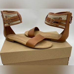 UGG Australia SAVANA METALLIC BASKET LEATHER ANKLE STRAP SANDALS Chestnut Womens
